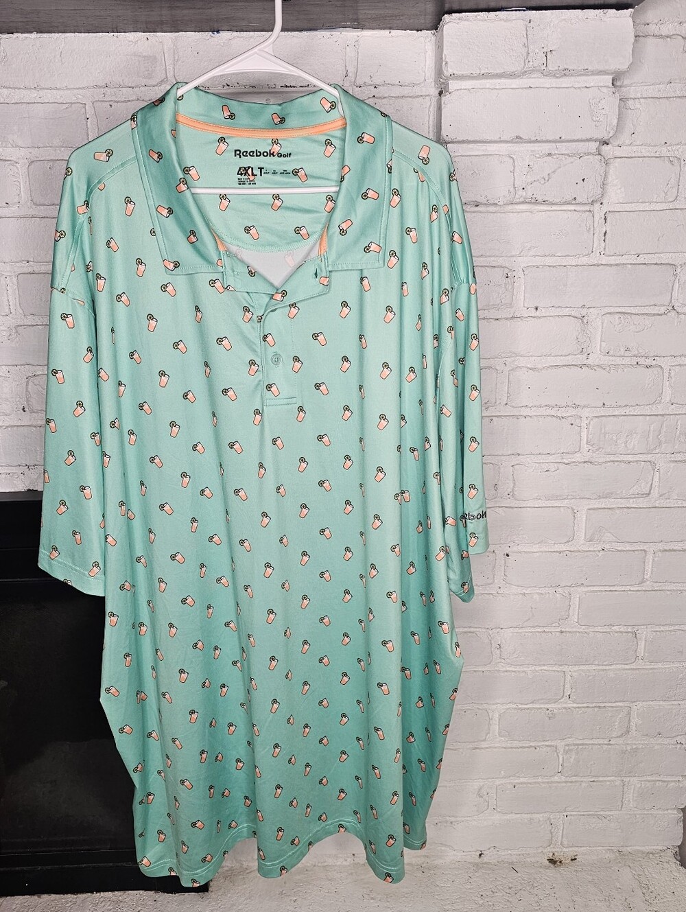 Reebok Mint Green Polo with Drink Pattern